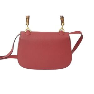 Gucci Shoulder Leather Calfskin Bag Bamboo Red Handbag